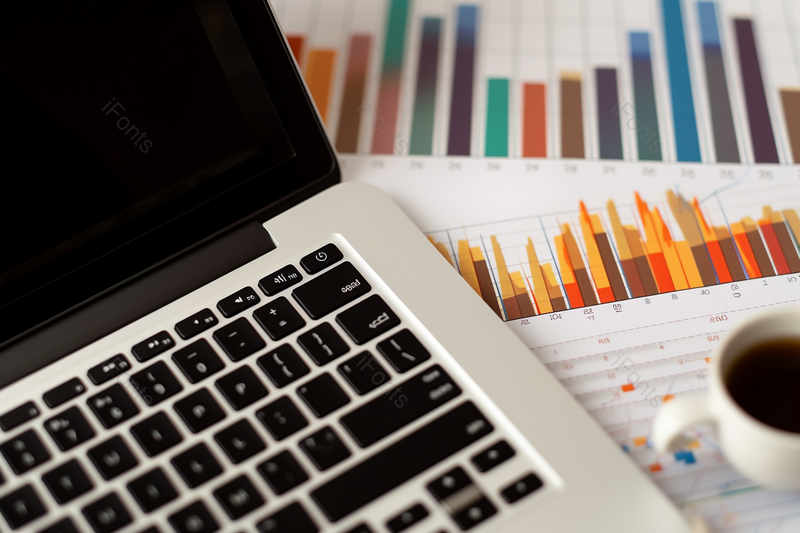 桌面上的计算机和报表图纸,高清,摄影图,摄影图片,图片大全,摄影图免费下载